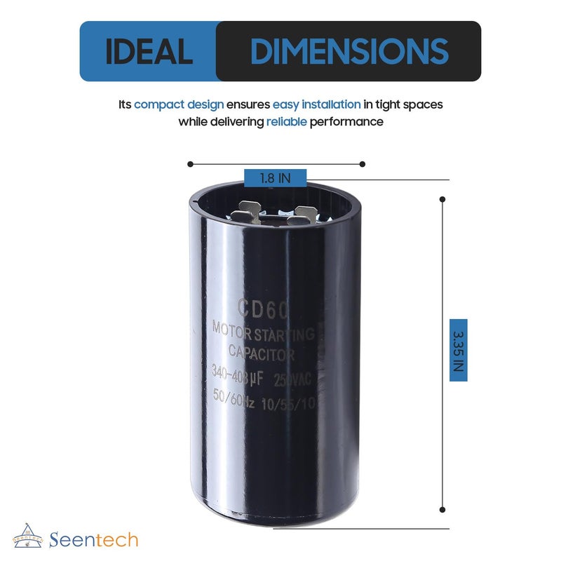 Seentech 340-408 uf/MFD 220-250 VAC ±20% CD60 Round Motor Start Capacitor 50/60 Hz AC Electric Motor Universal Fit for AC Motor Run or Fan Start and Cool or Heat Pump Air Conditioner - Image 3